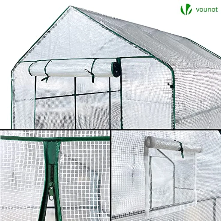 VOUNOT Gewächshaus Foliengewächshaus, begehbares Gartenhäuschen mit 12 Regalebenen, Tomatenhaus Tomatengewächshaus, Weiß 143x215x195cm – Bild 5