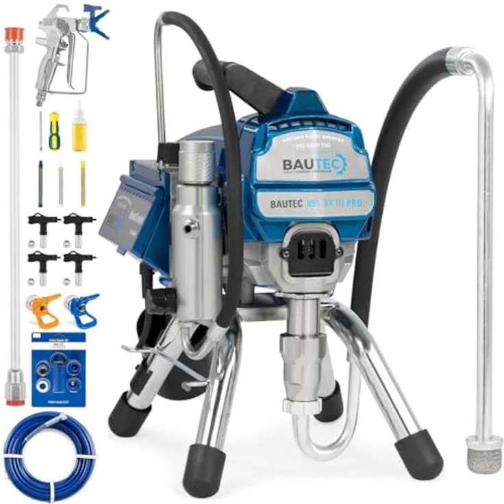 BAUTEC Farbsprühgerät 895 SX II PRO, Airless Farbspritzsystem mit Kolbenpumpe, 2,7 l/min, Komplett-Set mit digitaler Druckanzeige und Profi-Zubehör