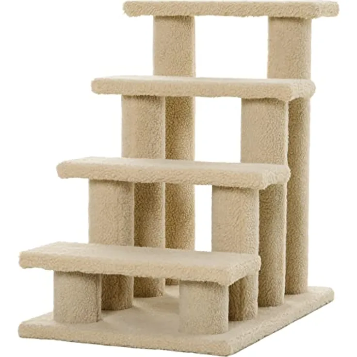 PawHut Tiertreppe Katzentreppe Hundetreppe Treppe für Katze und Hunde 4 Stufen Beige 63,5x43x60cm
