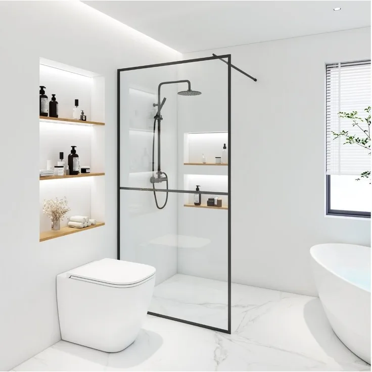 HOME DELUXE Duschwand Duschabtrennung BAKI Schwarz 2 Raster, Einscheibensicherheitsglas