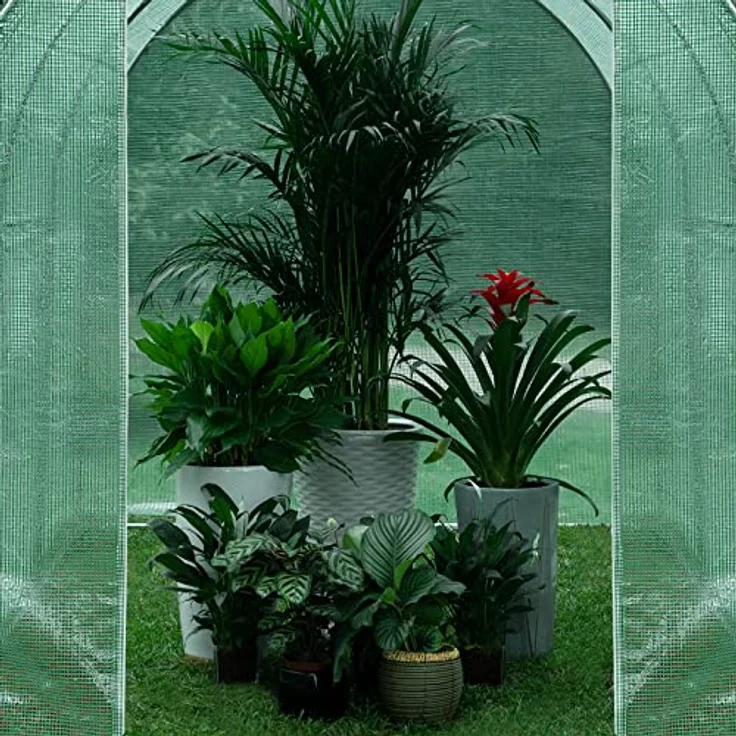 WOLTU Gewächshaus 300x200x190 cm, Foliengewächshaus Winterfest, Folientunnel für Aufzucht Tomaten, Tomatenhaus mit Tür 6 Fenstern, aus Stahlrohr PE, Grün – Bild 3