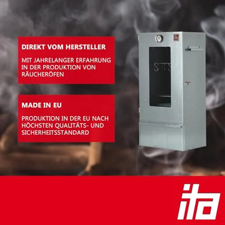 ITA Räucherofen 7000, Premium Räucherschrank aus legiertem Stahl mit 3 Etagen, Sichtfenster & Thermometer, für Kalträuchern & Heißräuchern, EU Qualität – Bild 2