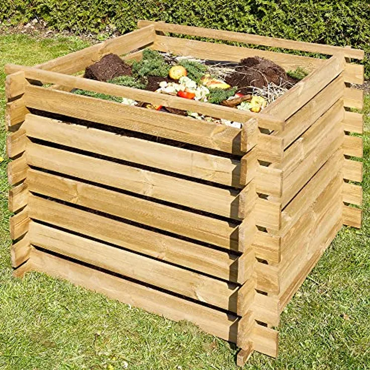 Onbest Holzkomposter, wetterfestes Stecksystem aus lasiertem FSC Holz, 520 L Fassungsvermögen für Gartenabfälle und Biomüll