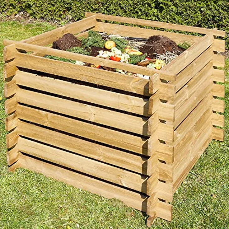Onbest Holzkomposter, wetterfestes Stecksystem aus lasiertem FSC Holz, 520 L Fassungsvermögen für Gartenabfälle und Biomüll – Bild 1