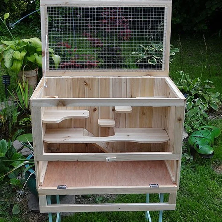 Melko Kleintierkäfig aus Holz, 60 x 35 x 42 cm, inklusive klappbarer Rampe, 5 stöckig, Nagervilla Hamsterkäfig Mäusekäfig – Bild 2