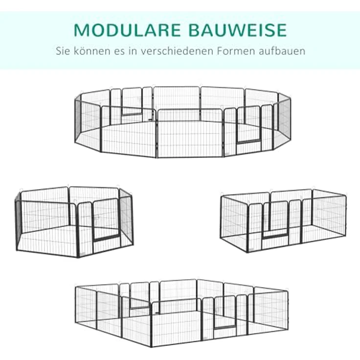 PawHut Freilaufgehege, 60 cm Hoch Welpenauslauf mit Tür, Welpenlaufstall, Hundelaufstall mit 12 Paneelen, Hundeauslauf für Outdoor, Stahl, Schwarz – Bild 4