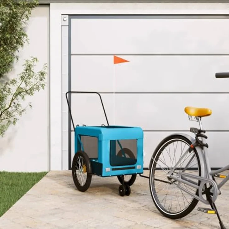 vidaXL Hunde-Transportbox Fahrradanhänger Hunde Blau und Schwarz Oxford-Gewebe Eisen, 135 x 68,5 x 73,5 cm (L x B x H), 45 kg Tragfähigkeit – Bild 2