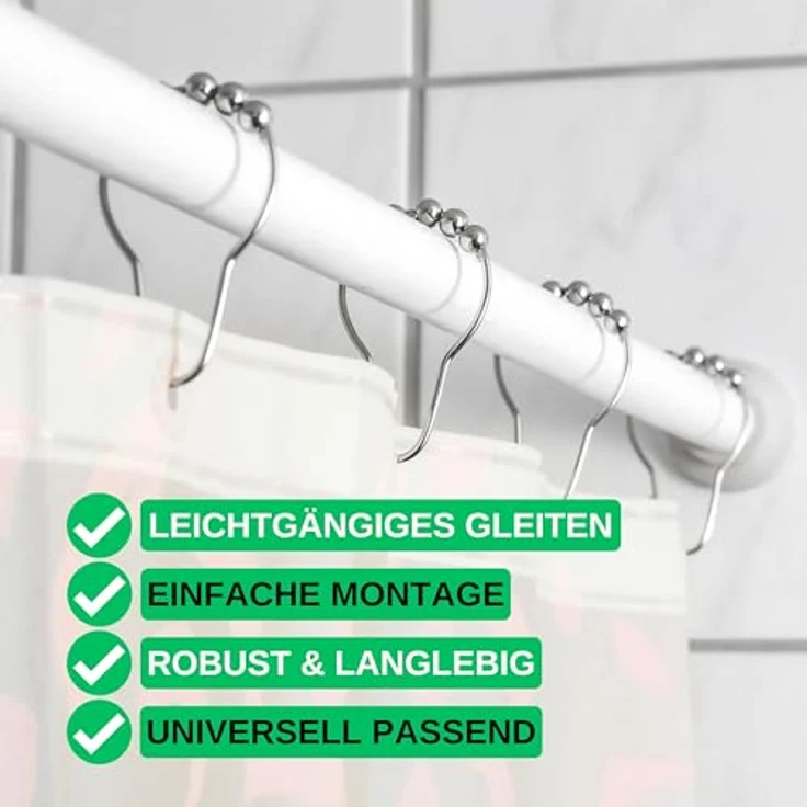 Your Day Mate GmbH Duschvorhang Ringe, 12 Pack, aus Edelstahl, mit Gleitsystem, 7 x 3.9 cm Standard Größe für Duschvorhangstangen, Duschringe, Ringe für Duschvorhang, Duschvorhangringe Edelstahl, universal verwendbar – Bild 3