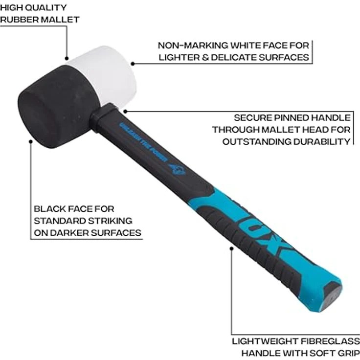 OX Combination Rubber Mallet - 24 oz, Doppelkopf mit schwarzem und weißem Kopf, ergonomischer Griff, vielseitig einsetzbar – Bild 2