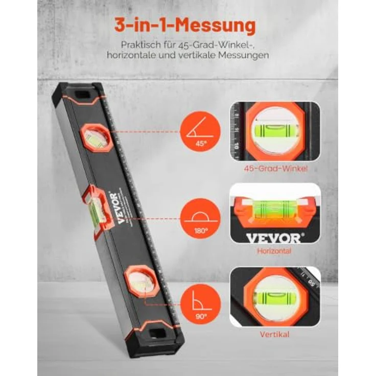 VEVOR 4-teiliges Torpedo-Wasserwaagen-Set, 120/60/40/25cm, magnetische Wasserwaagen mit 3-in-1-Messfunktion, Aluminiumlegierung mit Staubschutzaufbewahrung – Bild 5