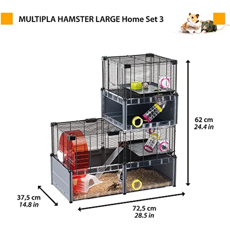 Ferplast MULTIPLA Hamster Large, modularer Käfig aus Metallgitter und recyceltem Kunststoff mit Zubehör, 107,5 x 37,5 x H 42 cm – Bild 5