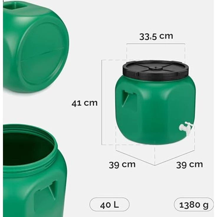 Garronda Weithalsfass GD-0142, 40 Liter Plastikbehälter mit Hahn und Deckel, BPA-frei für Lebensmittel und Flüssigkeiten – Bild 2