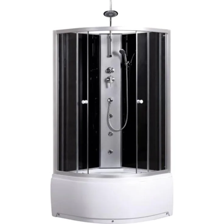Novoterm Kerra Hydromassagesäule, 90x90 cm mit Duschwanne, 3 Massagedüsen und Kopfbrause, schwarze Rückwände