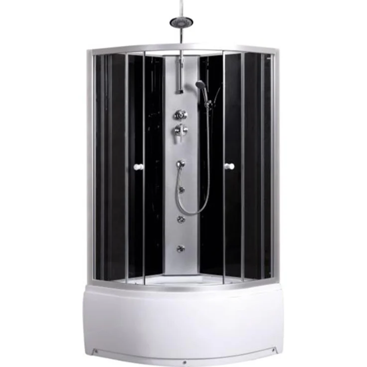 Novoterm Kerra Hydromassagesäule, 90x90 cm mit Duschwanne, 3 Massagedüsen und Kopfbrause, schwarze Rückwände