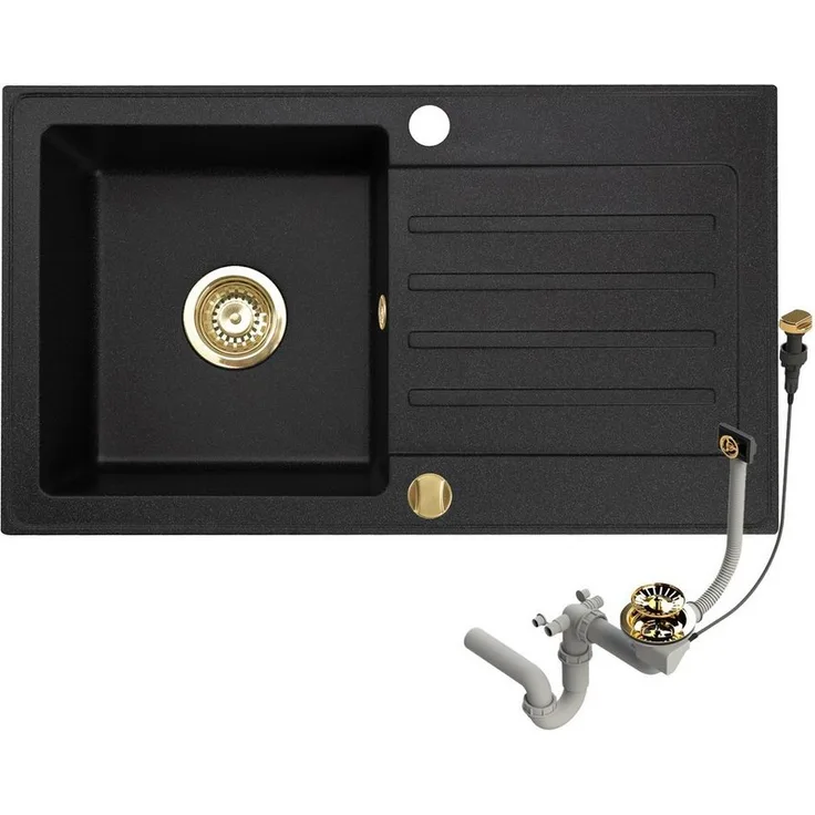 Faizee Möbel Granitspüle 75x45, Rechteck, Schwarz gesprenkelt, inkl. Siphon Set - Preisvergleich
