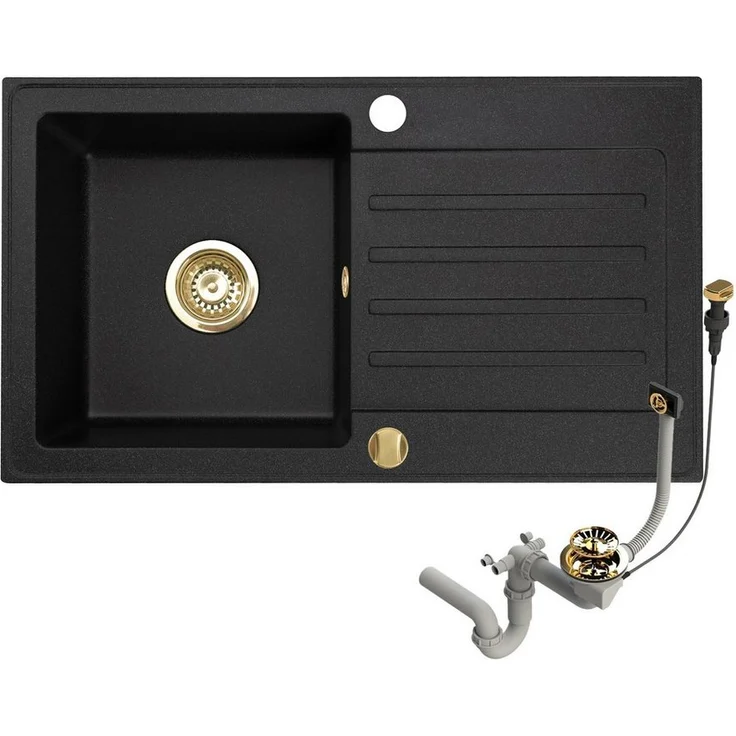 Faizee Möbel Granitspüle 75x45, Rechteck, Schwarz gesprenkelt, inkl. Siphon Set - Preisvergleich – Bild 1