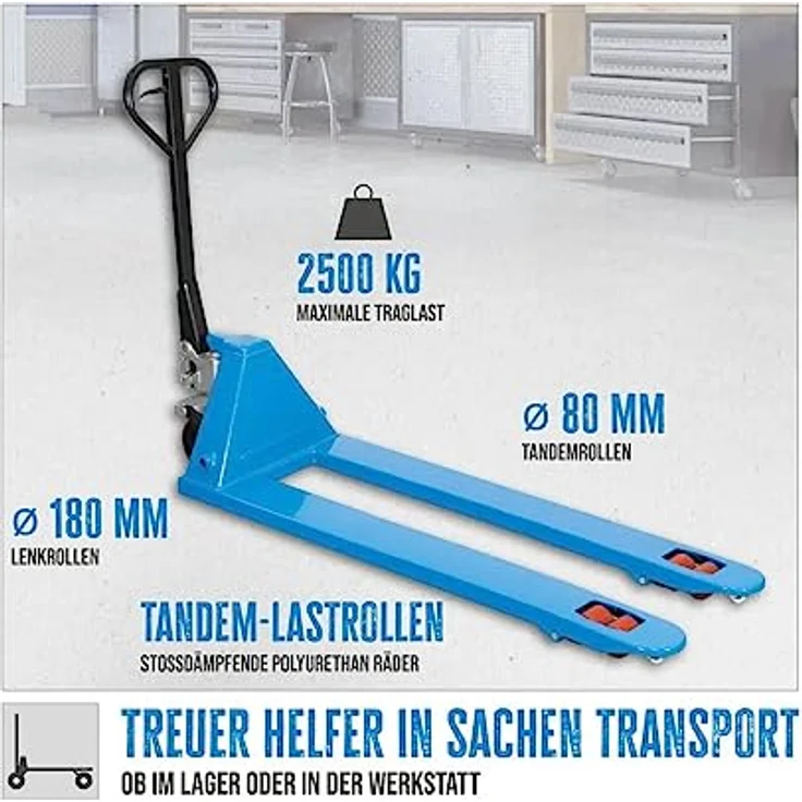 Güde Gabelhubwagen GHW 2500-180 PU, Transport Hubwagen mit 2500 kg Tragfähigkeit und 1800 mm Gabellänge – Bild 3