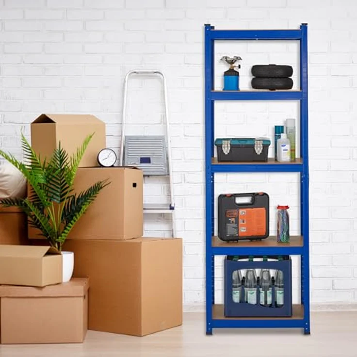 Relaxdays Schwerlastregal, HBT 180x60x30 cm, bis 500 kg, 5 Ebenen, zum Stecken, Stahl, blau - Preisvergleich – Bild 2