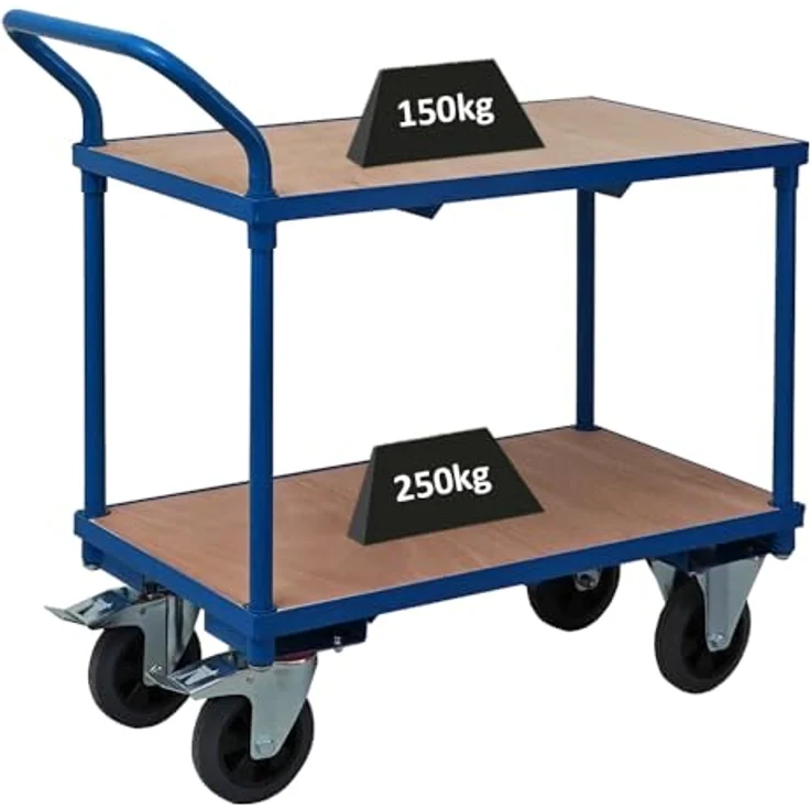 PROREGAL® Tischwagen Pro, 2 Etagen, Traglast 400kg, HxBxT 95x50x97cm, blau – Bild 2