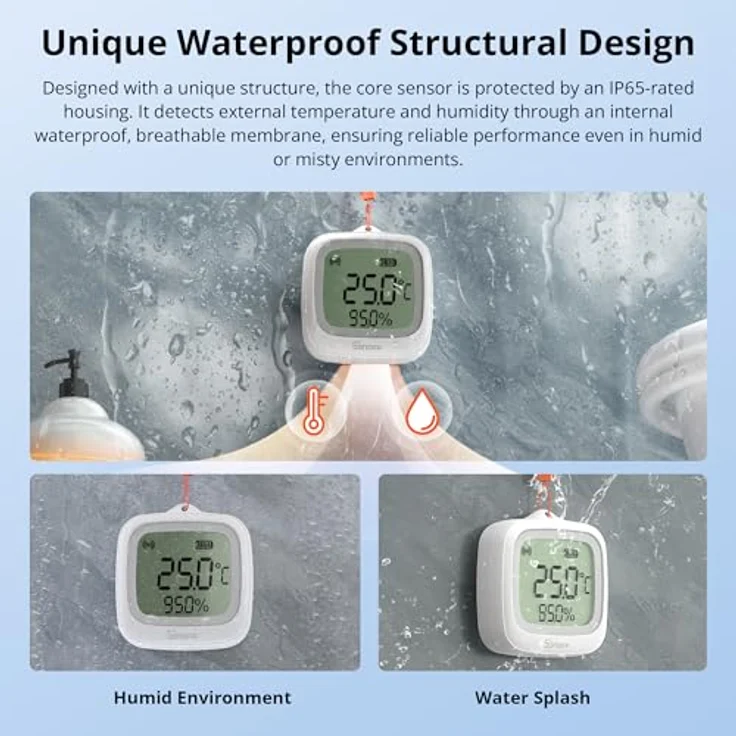 SONOFF SNZB-02WD, IP65 Zigbee LCD Smart-Temperatur-Feuchtigkeitsmessgerät, wasserdicht für Gewächshaus/Badezimmer, APP-Überwachung mit Diagrammen, flexible magnetische und hängende Installation – Bild 4