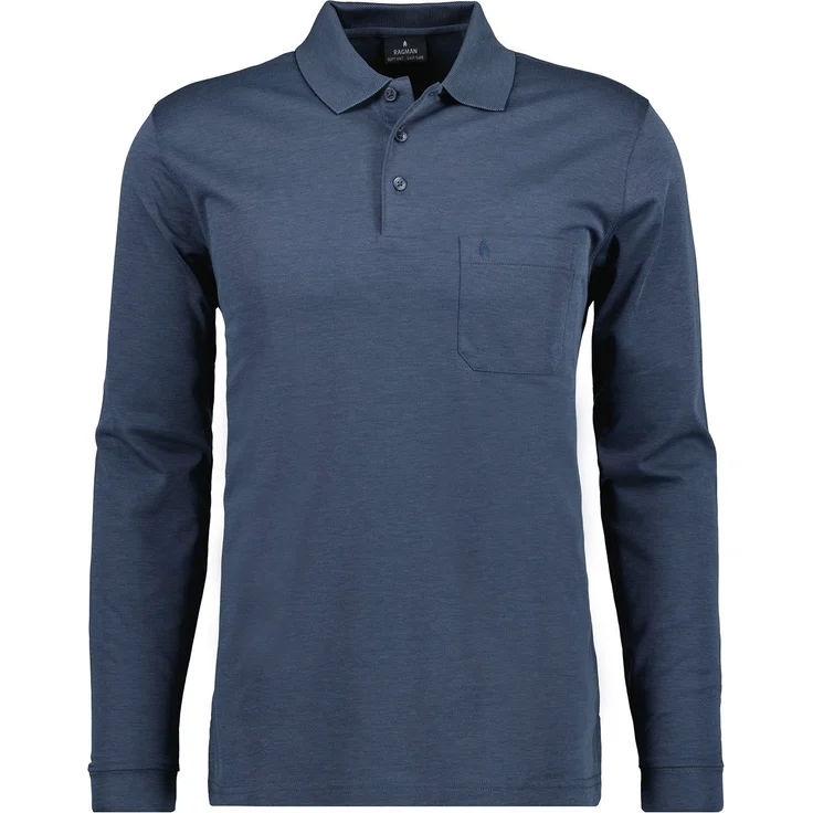 RAGMAN Langarm-Poloshirt, Pima-Baumwolle, Polyester, Logo-Stickerei - Farbe: verschiedene – Bild 1