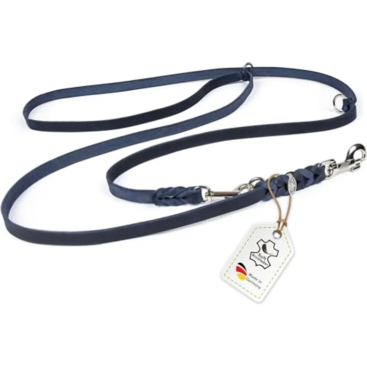 CopcoPet Hundeleine aus Fettleder 2m x 8mm, 3-fach verstellbar, geflochten, blau, mit Chrombeschlägen, grifffest und robust, ideal für kleine Hunde, Umhängeleine für Spaziergang und Training – Bild 1