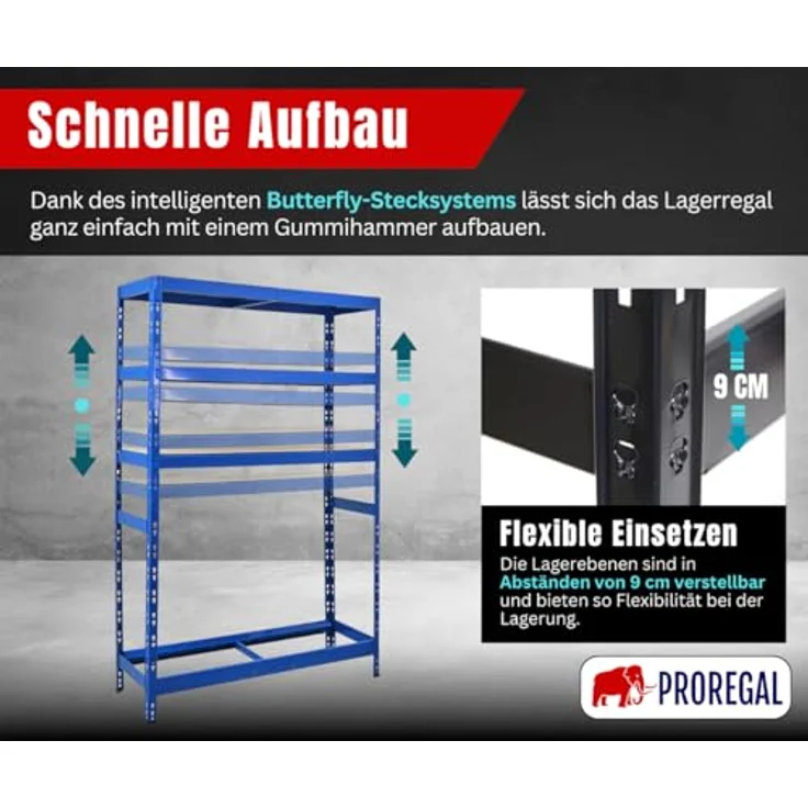 Proregal Reifenregal Tiger mit Fachboden, Platz für 6 Reifen, verstellbare Einlagerungsebenen, blau, 180 x 120 x 40 cm – Bild 6