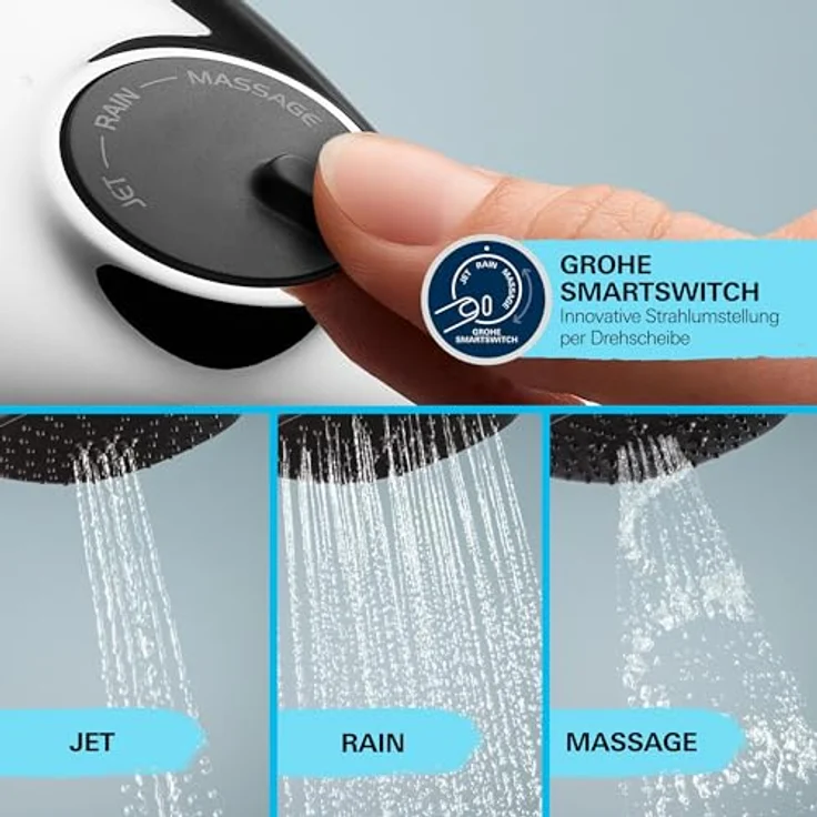 Grohe Handbrause 3 Strahlarten Vitalio Comfort 110 chrom, eckige Form, Rain/Jet/Massage Strahlarten, SpeedClean Silikondüsen – Bild 7