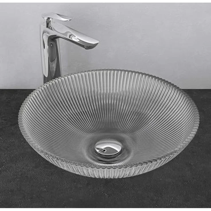 Mai & Mai Aufsatzwaschbecken Glaswaschbecken Waschbecken Glas Handwaschbecken Rund Waschschale für Badezimmer Gäste WC ohne Hahnloch BxTxH 40x40x12 cm Transparent Minerva06 – Bild 2