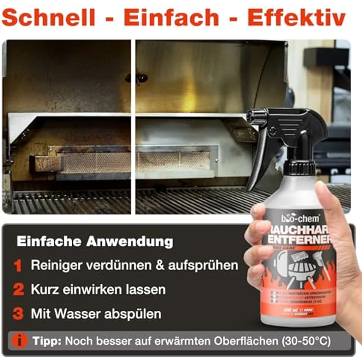 bio-chem Rauchharz-Entferner, 1000 ml Backofen- und Grillreiniger Konzentrat, kraftvolle Formel für Gasgrill, Edelstahl, Gusseisen, Made in DE – Bild 3
