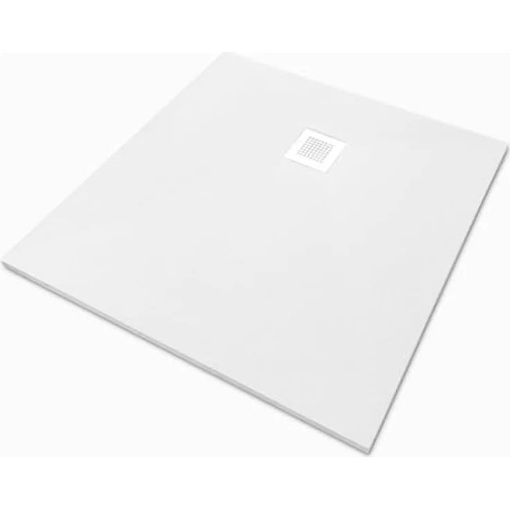 VERONI Duschwanne Kompositstein 100 x 100 x 3 cm, flach, Weiß, rutschhemmend und antibakteriell mit Schiefer-Muster – Bild 1