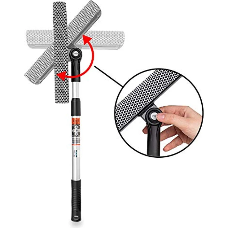 HEYNER® Scheibenreiniger Auto Fensterabzieher Windschutzscheiben Abzieher L25 50-80cm Alu-Teleskop + Schwamm + klappbar – Bild 2