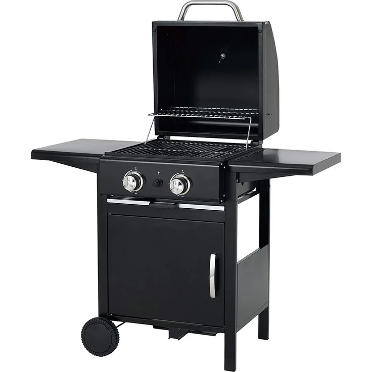 Tepro Gasgrill Mayfield Grillwagen 2-Edelstahlbrenner mit je 3 kW, 40,5 x 44,5 cm Grillfläche, Piezo-Zündung, mit Thermometer, Warmhaltefläche – Bild 1