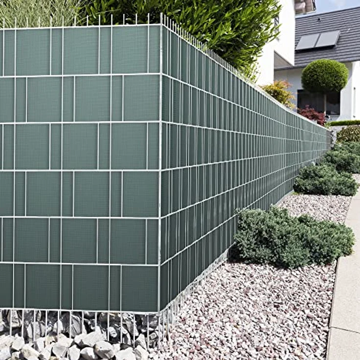 JAROLIFT PVC Sichtschutzstreifen 40m inkl. Befestigungsclips für Zäune, Bruchstein – Bild 7