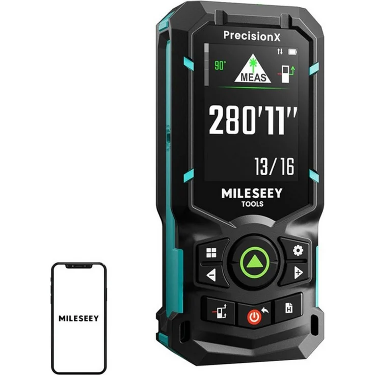 MILESEEY S50 Linienlaser, Laser-Entfernungsmesser mit Farb-LCD-Display und Smartphone-Integration, schwarz-türkis