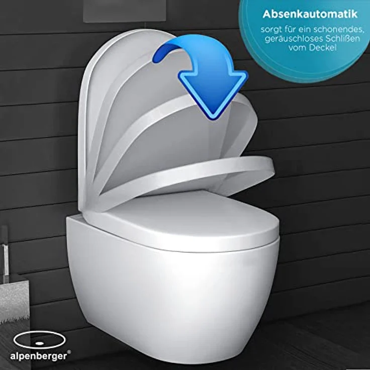 Alpenberger Moderne Toilette Spülrandlos | Komplett-Set mit Toilettendeckel mit Absenkautomatik Softclose | Wand WC für Badezimmer & Gäste WC Toiletten | Tiefspüler Passend zu Geberit (Diamond 7201 U) – Bild 3