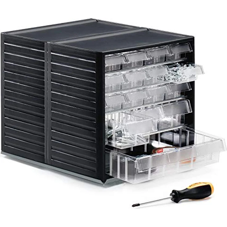 Treston 290C-3 Kleinteilemagazin 290C, BxTxH 310x180x290 mm, grau, bxtxh 310x180x290 mm - kombi mit 37228 schubladen glasklar – Bild 2