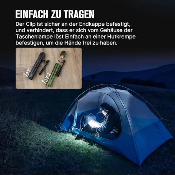 OLIGHT I3T 2 Mini Taschenlampe, 200 Lumen, beidseitiger Taschenclip, 2 Lichtmodi, AAA-Batterie, OD Grün, schockresistent, wasserdicht IPX8 – Bild 4