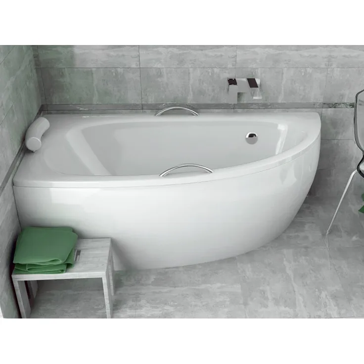 KOLMAN Eckbadewanne Milena 150x70, Antibakterielle Acryl-Badewanne, schneeweiß, mit GRATIS Ablaufgarnitur und Füßen