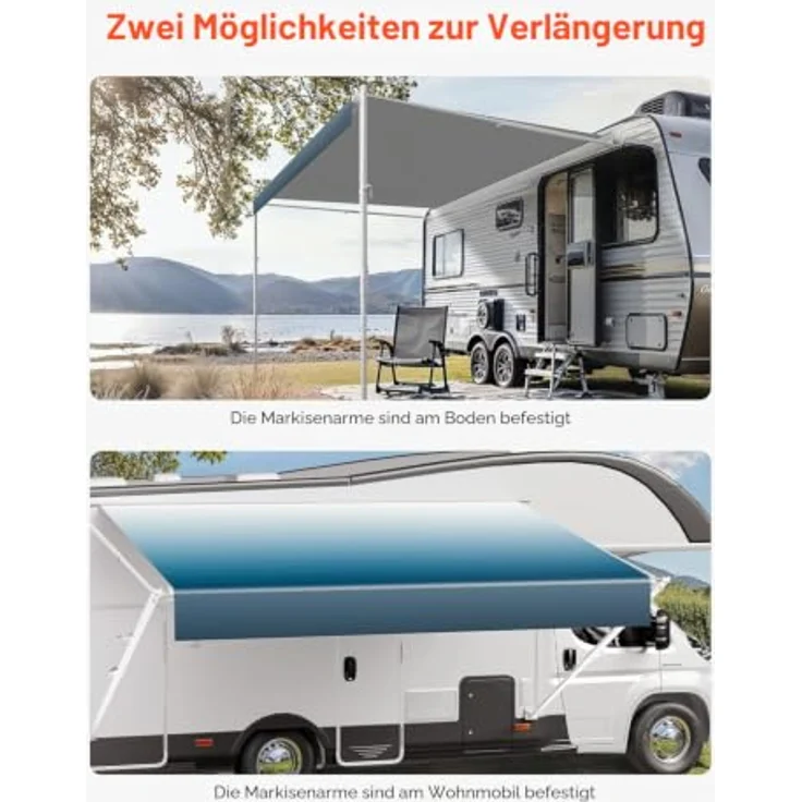 VEVOR Sonnensegel Universal Sichtschutz Wohnmobilmarkise 240 cm, Aluminiumrahmen mit weißer Halterung und blauem Farbverlaufstoff – Bild 2