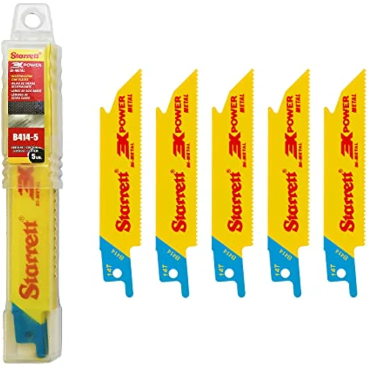 Starrett Säbelsägeblatt zum Schneiden von Metall, 5 Stück, B414-5, 100 mm, 14 TPI einheitlicher Schaft, gerader Schnitt, Bi-Metall, kompatibel mit Bosch, Dewalt, Makita und vielen anderen