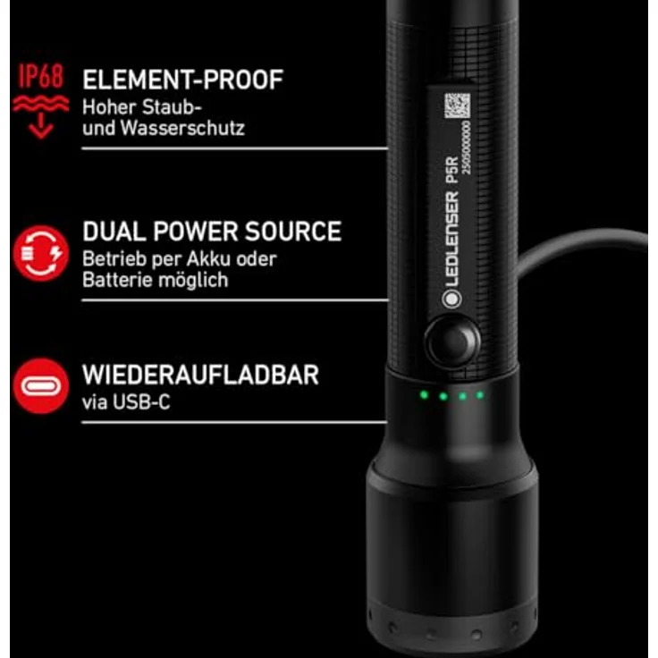 Ledlenser P5R, wiederaufladbare LED Taschenlampe mit 750 Lumen, 280m Fokus, USB-C, IP68 wasserdicht, 20 Stunden Laufzeit, ideal für Camping und Wandern – Bild 5