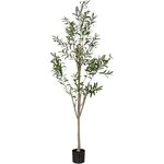 Relaxdays Deko-Olivenbaum, künstlich, 180 cm hoch, Kunststoff, Stein, grün/braun