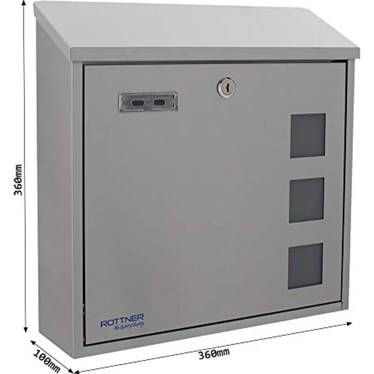 Rottner T06048 Muro INOX Design-Briefkasten aus gebürstetem Edelstahl, mit Sichtfenster, Namensschild, Zylinderschloss und Schutzklappe. A4-Einwurf. Inklusive Montagematerial – Bild 5