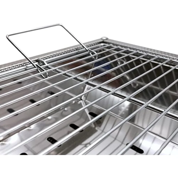 Grillpeter Holzkohlegrill Mangal Taschkent Schaschlikgrill Edelstahl rostfrei, Multifunktional, für Schaschlik, Holzfällersteaks, Hähnchen, Fisch und Gemüse, zusammenklappbare Beine, 57x28cm, für bis zu 15 Spieße geeignet, rostfrei, in Edelstahl – Bild 7
