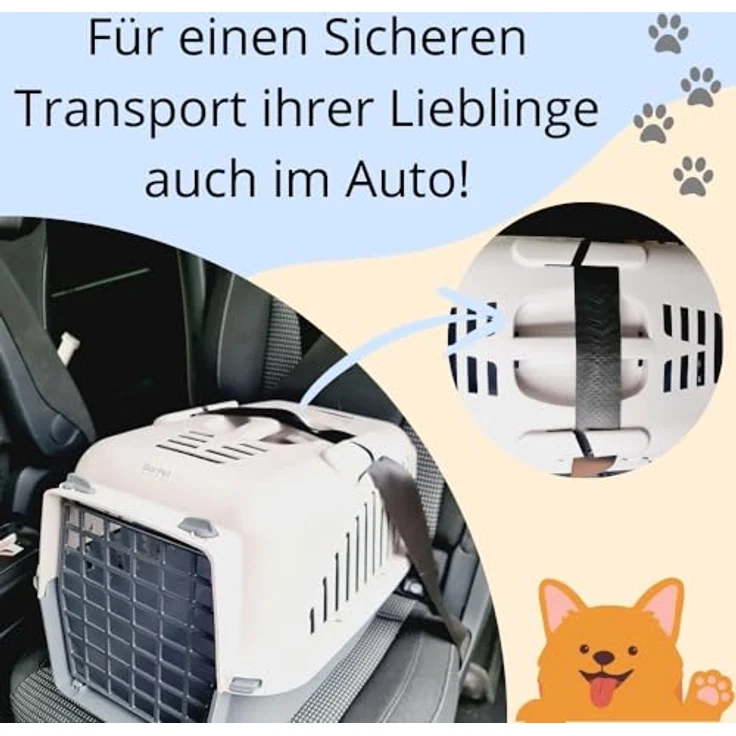 GarPet Hundebox Auto Rückbank Transportbox Katze Katzentransportbox Kaninchen Katzenkorb Transport Hundetransportbox Grau mit Autogurt-Vorrichtung und optimaler Belüftung – Bild 5
