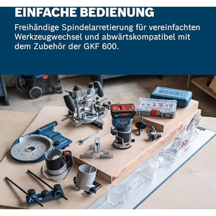 Bosch Kantenfräse GKF 18V-8, 18V mit L-Boxx 238 und Zubehör Führungsschienensystem, optimale Werkzeugkontrolle und Staubabsaugung – Bild 4