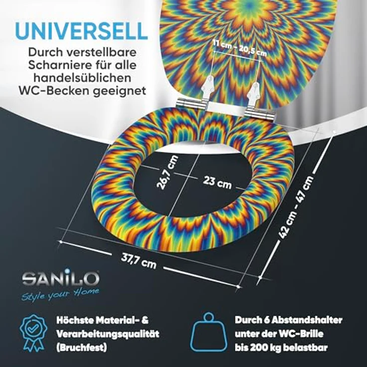 Sanilo WC Sitz Illusion, Hochwertiger Holz-Toilettendeckel mit Absenkautomatik und antibakterieller Oberfläche – Bild 4