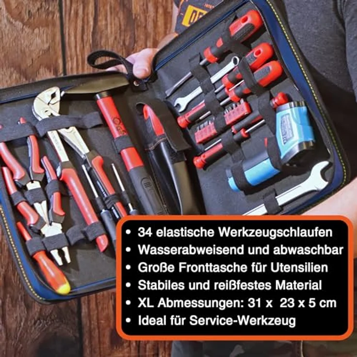 YPC ZipCaddy XL, Werkzeugmappe 31x23x5cm mit 34 Halteschlaufen und wasserfester Außentasche, Khaki – Bild 5