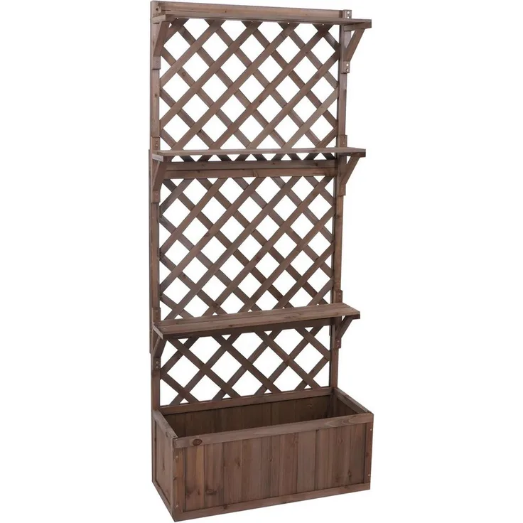 MCW Hochbeet MCW-P69, Pflanzkasten aus Holz mit integriertem Rankgitter und 3 Ablageflächen, flexibel und pflegeleicht